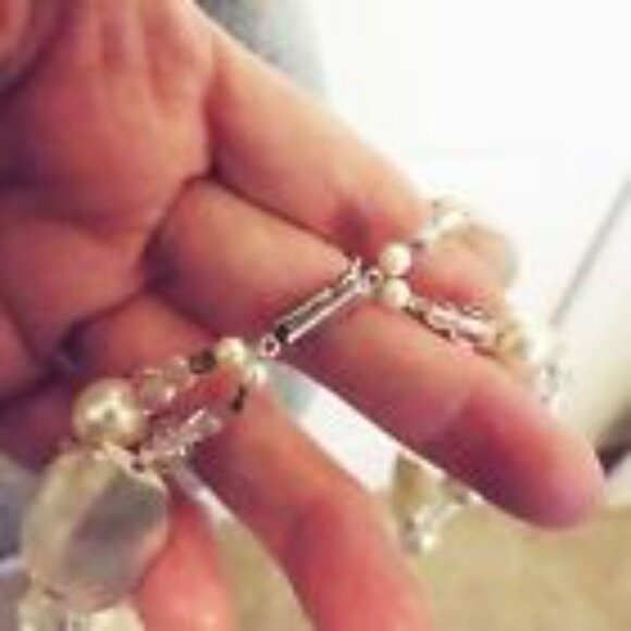 LAISE ADZER BOUTIQUE MOTHER OF PEARL OVOIDS CRYSTAL PEARLS 2 STRAND NECKLACE 63 - Picture 3 of 3